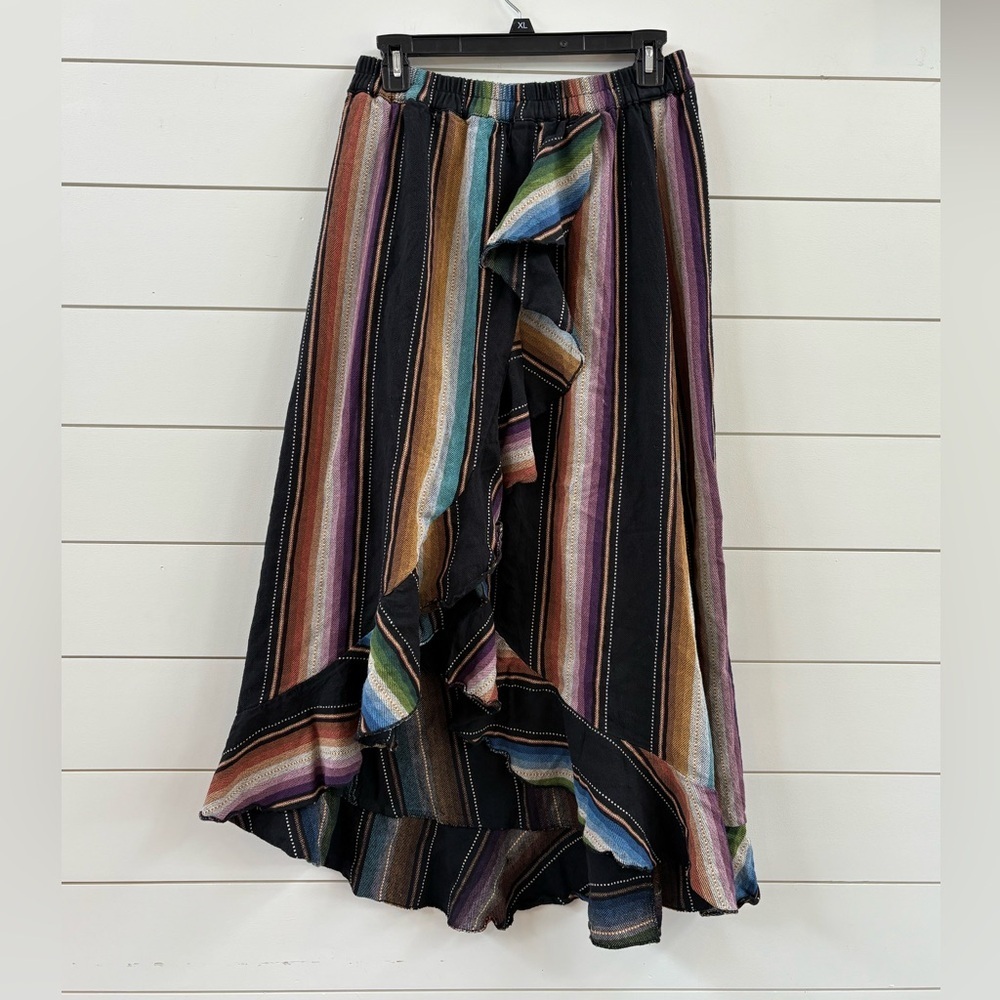 100% Cotton Lucky & Blessed Western Striped High-Low Ruffle Skirt